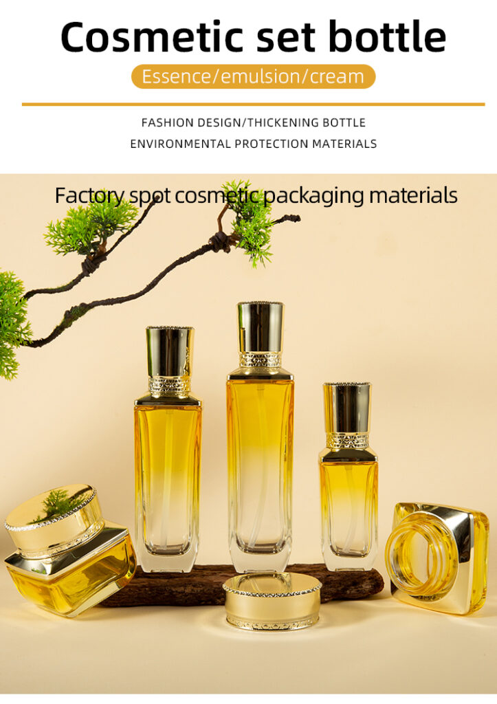 Luxury Cosmetic Glass Packaging Square Lotion Bottles and Jars YF263B