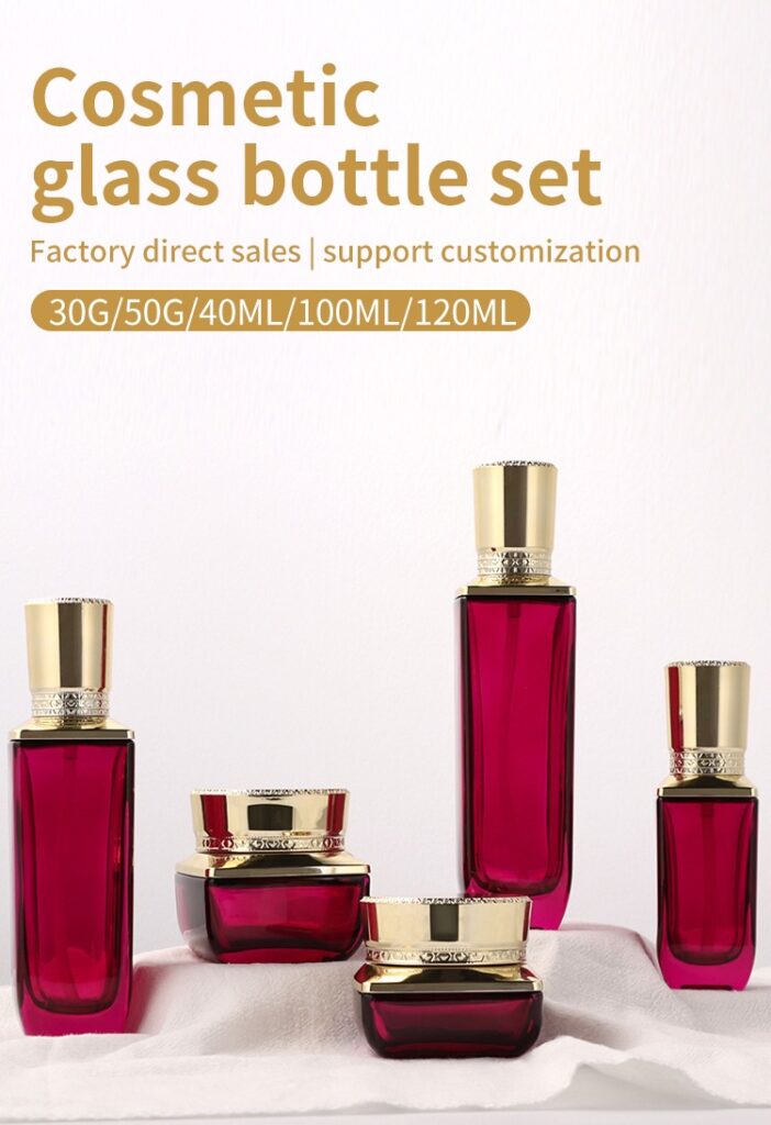 Luxury Cosmetic Glass Packaging Square Lotion Bottles and Jars YF263B