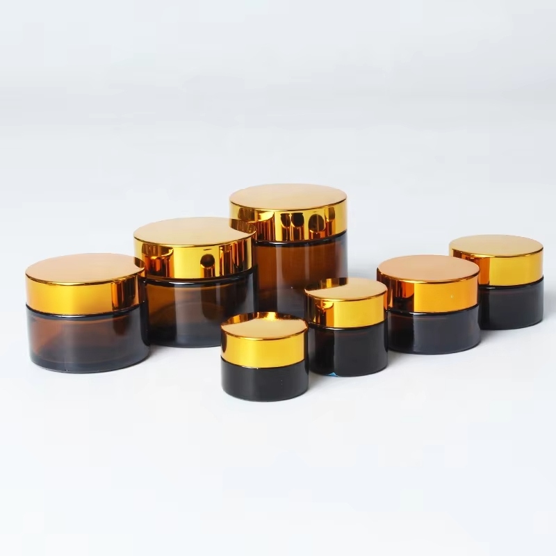 Bespoke Luxury Amber Glass Jars For Face Cream Skincare Packaging YF-GJ001M