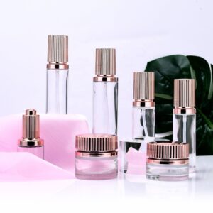 Glass skincare bottle set with lotion pump and cream jar YF248C