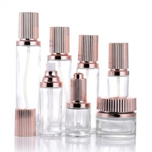 Glass skincare bottle set with lotion pump and cream jar YF248C