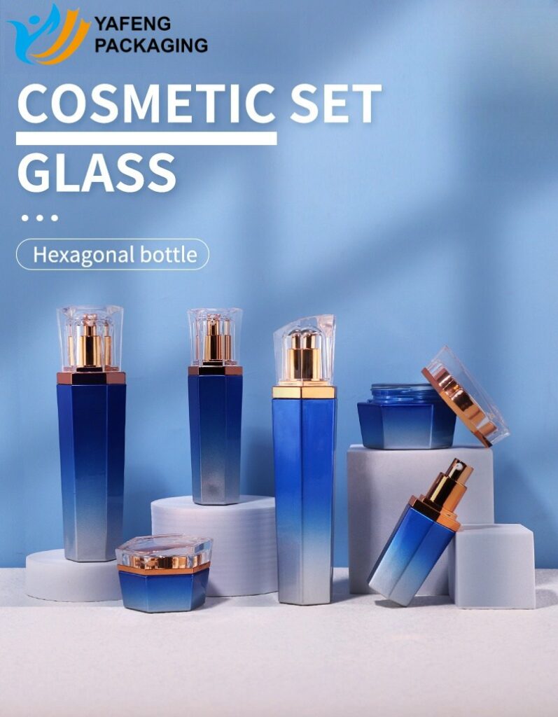 Hexagonal Glass Cosmetic Bottle Packaging & Cream Jars 1 Hexagonal Cosmetic Glass Bottle Packaging and Cream Jars YF113 (10)