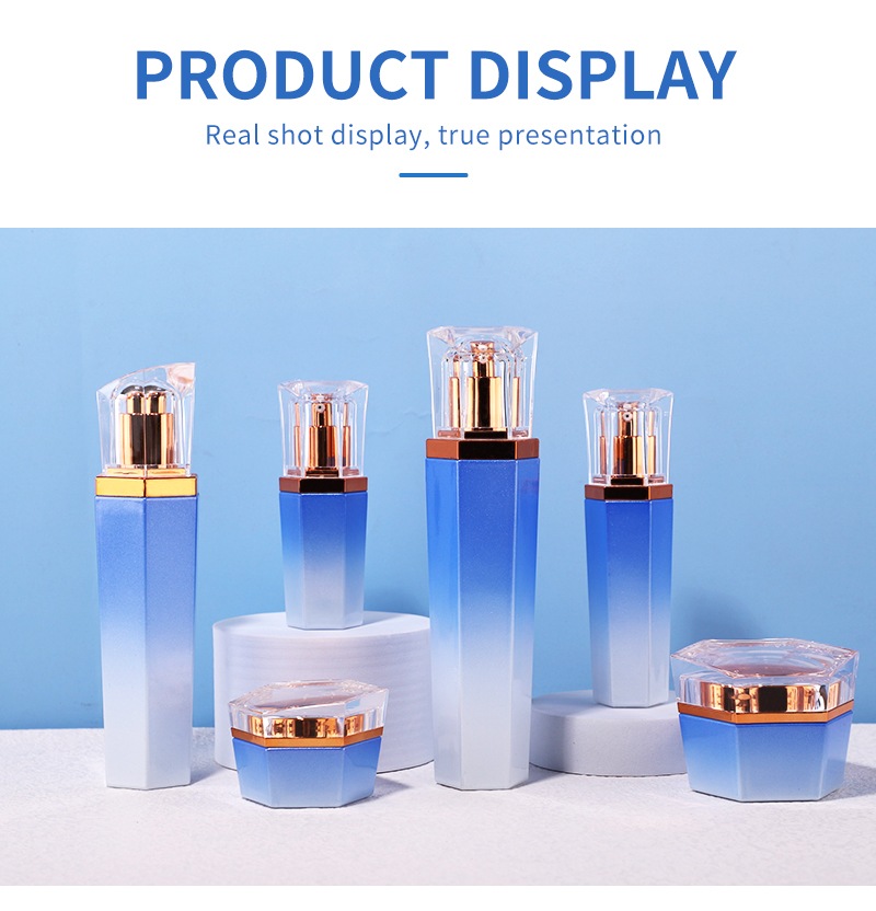 Hexagonal Glass Cosmetic Bottle Packaging & Cream Jars 5 Hexagonal Cosmetic Glass Bottle Packaging and Cream Jars YF113 (15)