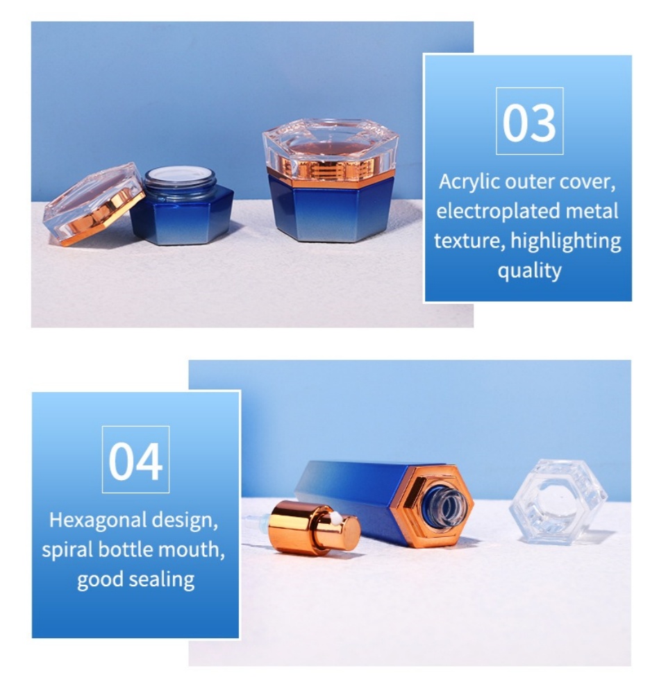 Hexagonal Glass Cosmetic Bottle Packaging & Cream Jars 4 Hexagonal Cosmetic Glass Bottle Packaging and Cream Jars YF113 (19)