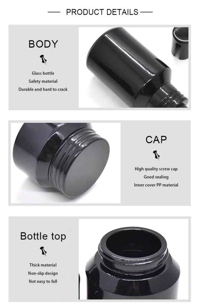 Custom Cosmetic Black Glass Bottle Packaging for Skincare Brands 4 Black Glass Bottle Packaging YF-S026 (2)