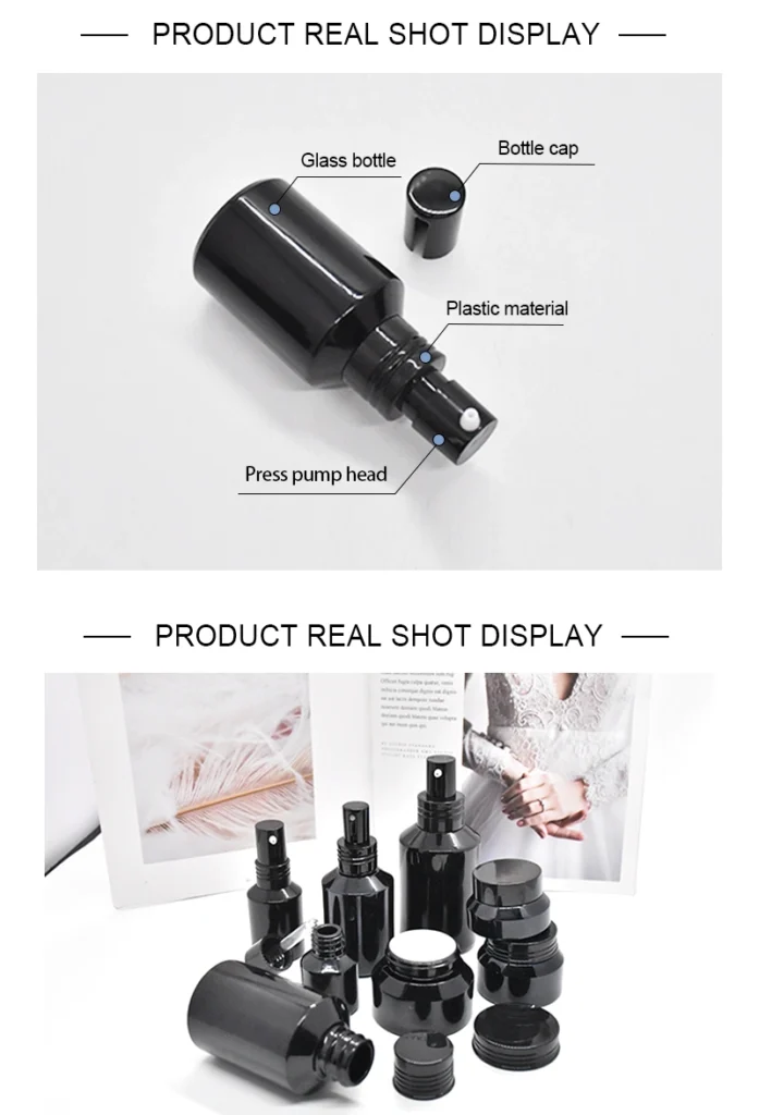 Custom Cosmetic Black Glass Bottle Packaging for Skincare Brands 3 Black Glass Bottle Packaging YF-S026 (3)