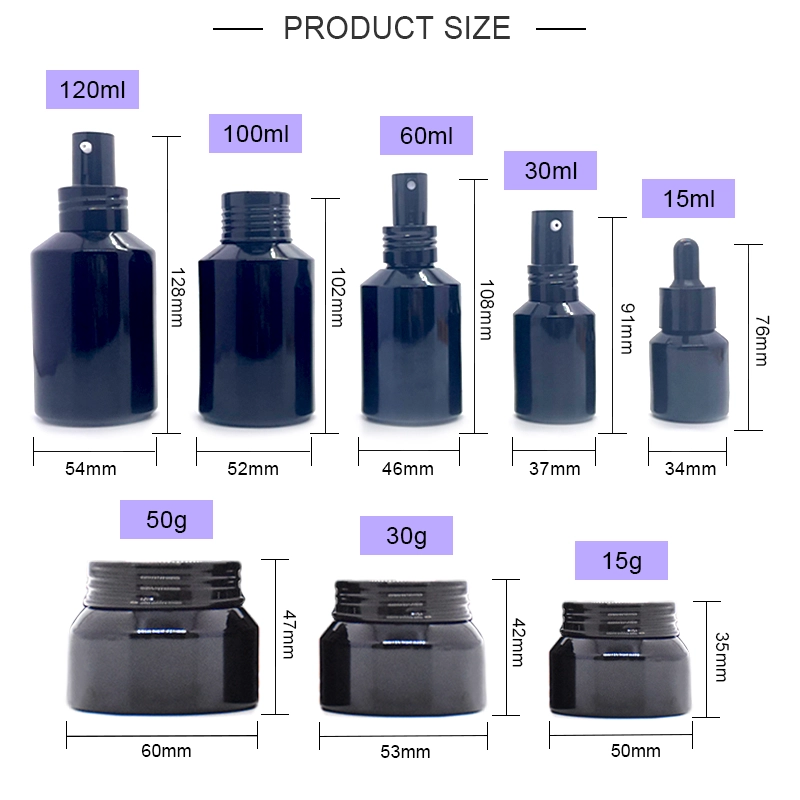 Custom Cosmetic Black Glass Bottle Packaging for Skincare Brands 2 size of Black Glass Bottle Packaging YF-S026 (4)