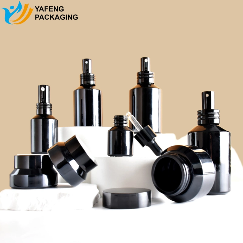 Custom Cosmetic Black Glass Bottle Packaging for Skincare Brands 6 Black Glass Bottle Packaging YF S026 5