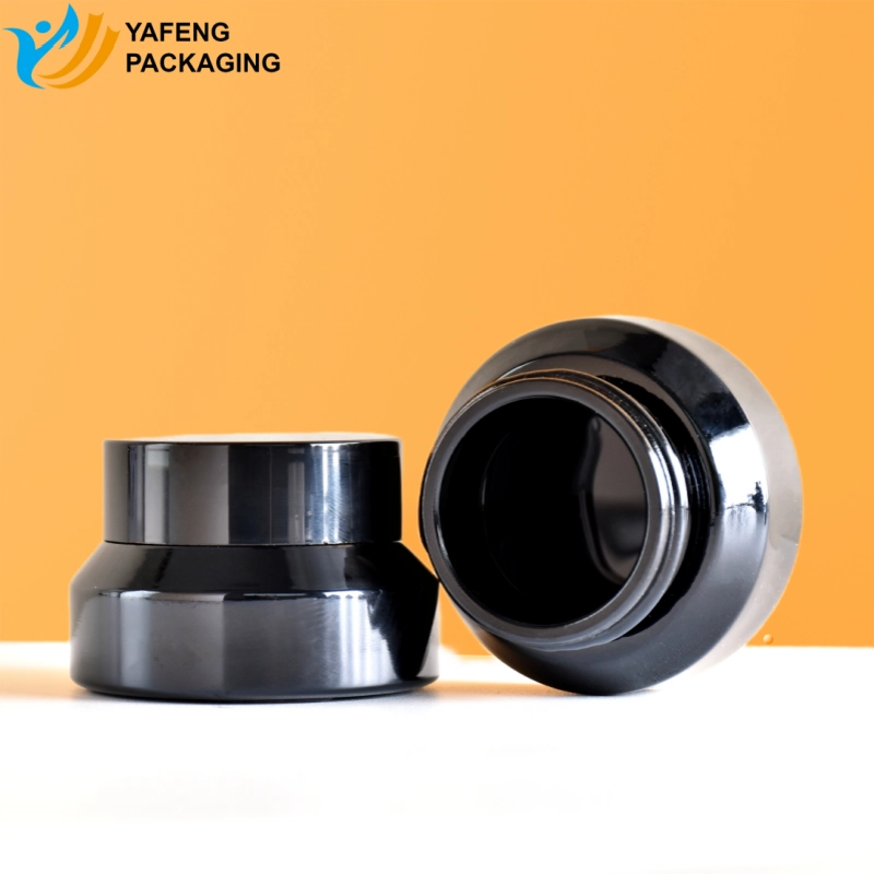 Custom Cosmetic Black Glass Bottle Packaging for Skincare Brands 8 Black Glass Jar Packaging YF-S026