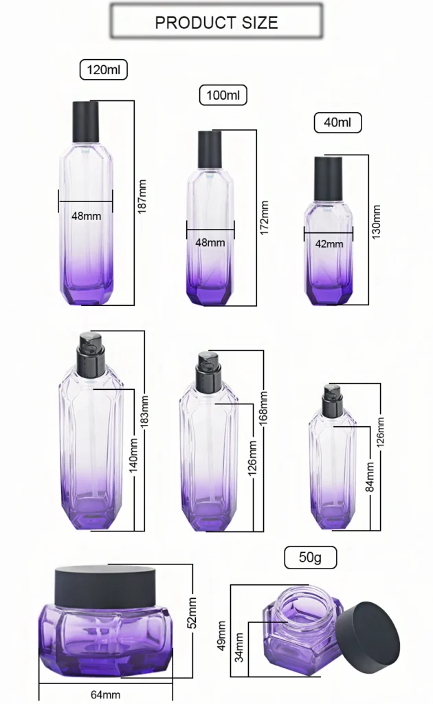 Custom Hexagonal Glass Bottles and Jars for Beauty Packaging 4 SIZE of Custom Hexagonal Glass Bottles and Jars for Beauty Packaging YF-S025