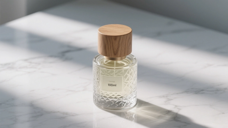 perfume bottle with Pine wood cap