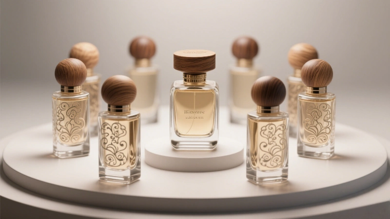 perfume bottles with wood caps