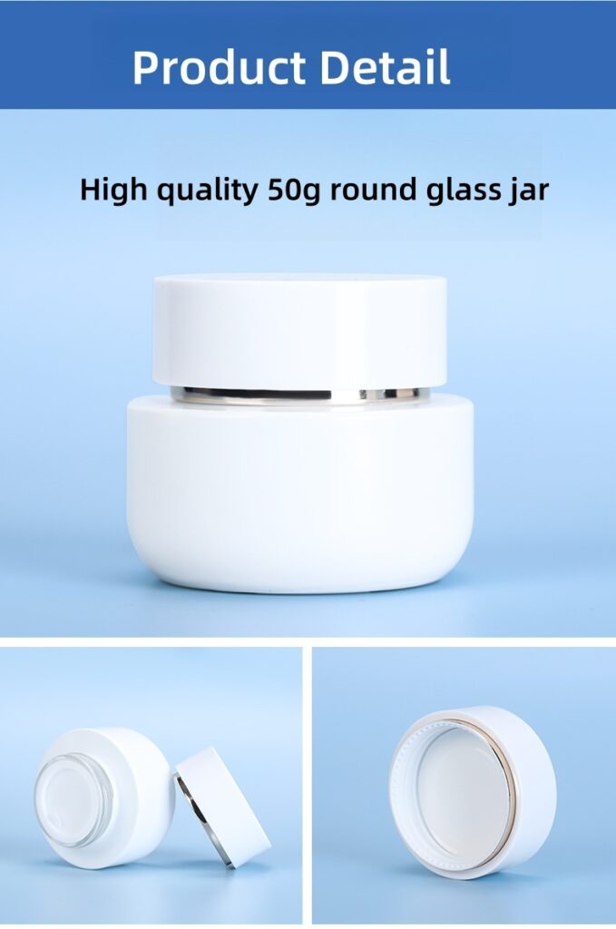 Luxury Round Glass Cosmetic Bottles and Jars for Skincare 4 Luxury Round Glass Cosmetic Jars for Skincare 2