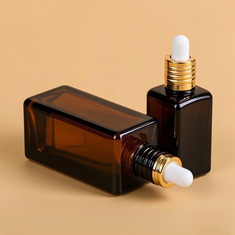 square amber glass dropper bottle