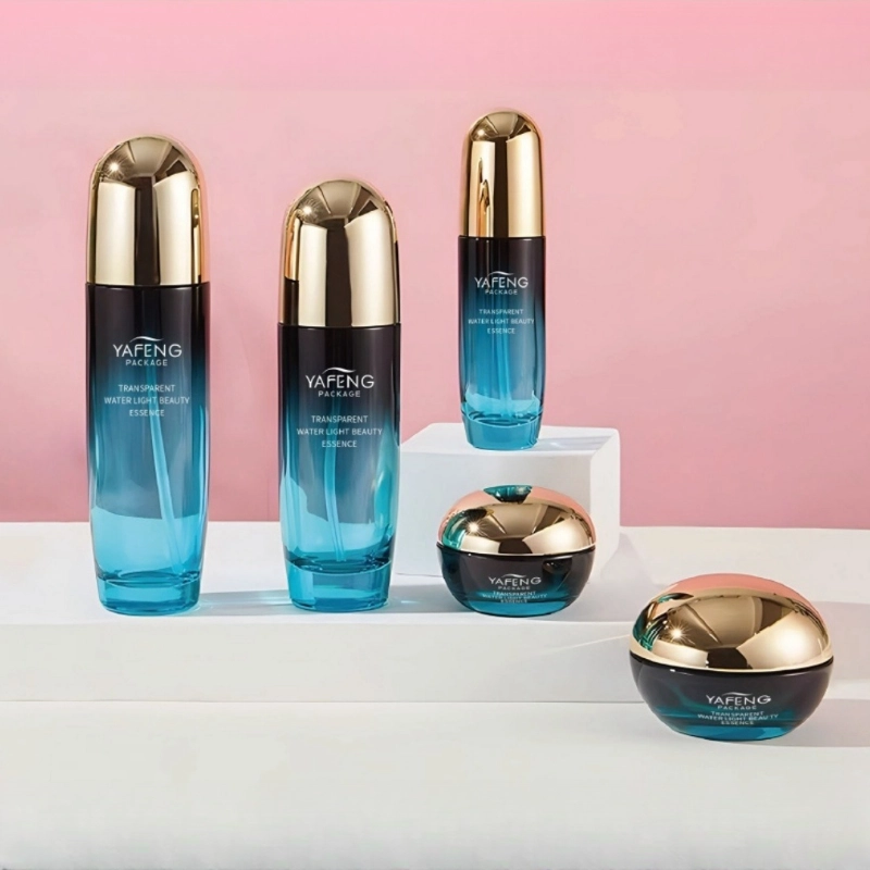 gradient blue glass skincare bottle