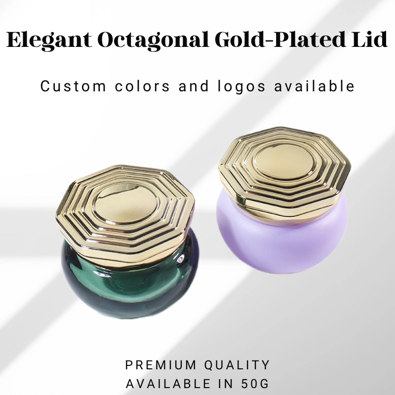 Custom Glass Cosmetic Bottles and Jars with Unique Octagonal Caps YF267B 11
