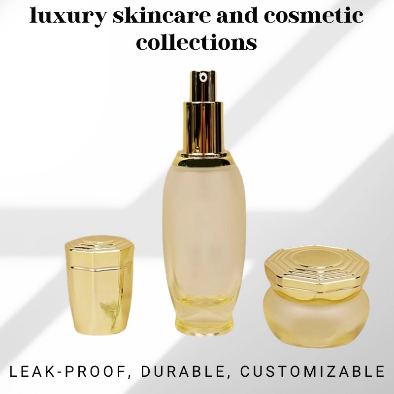 Custom Glass Cosmetic Bottles and Jars with Unique Octagonal Caps YF267B 5