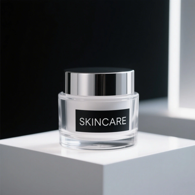 skincare glass jar with silver lid